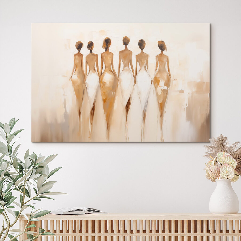 Painting of a group of women in white dresses Painting of a group of women in white dresses