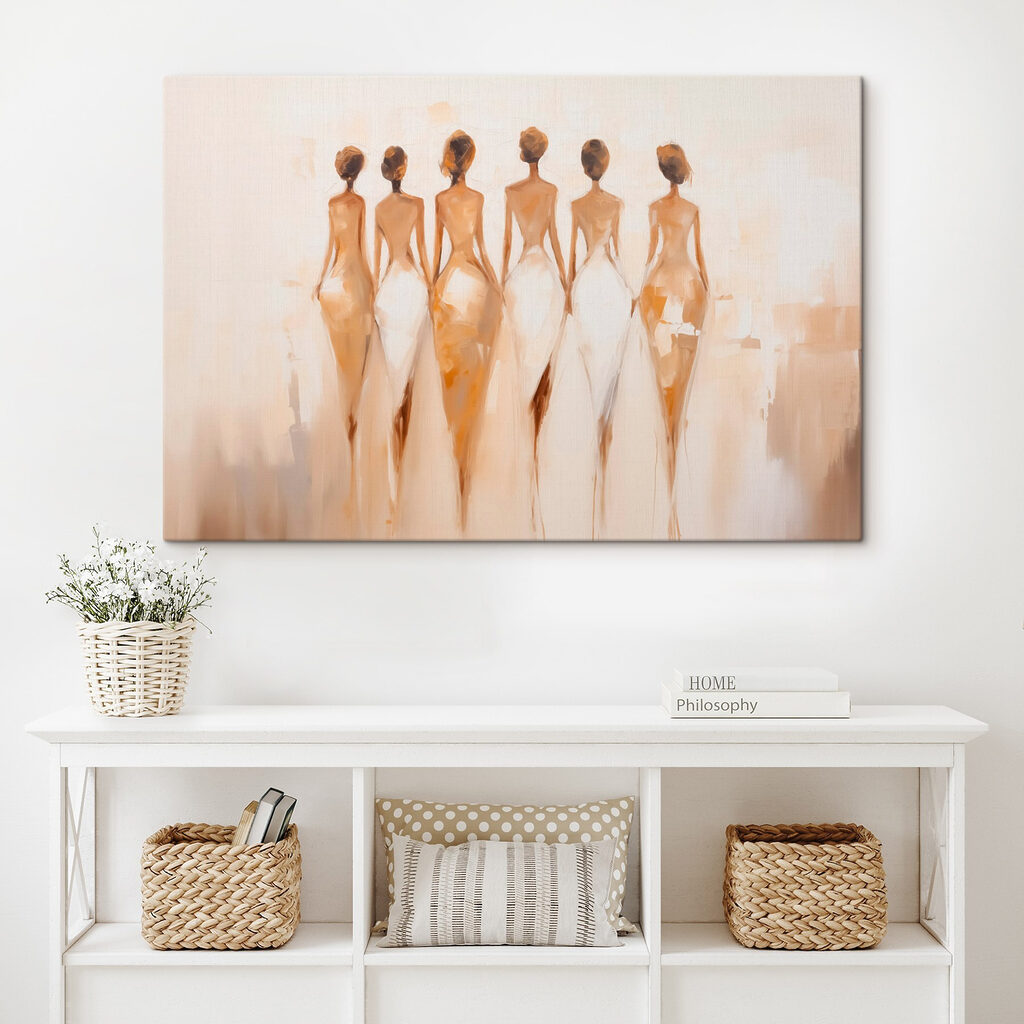 Painting of a group of women in white dresses Painting of a group of women in white dresses