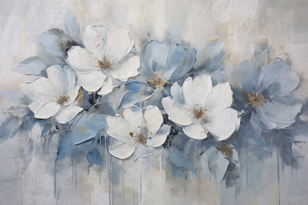 Painting of white and blue flowers