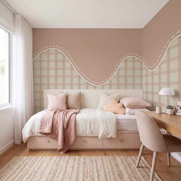 Grille rose et blanche avec une ligne blanche