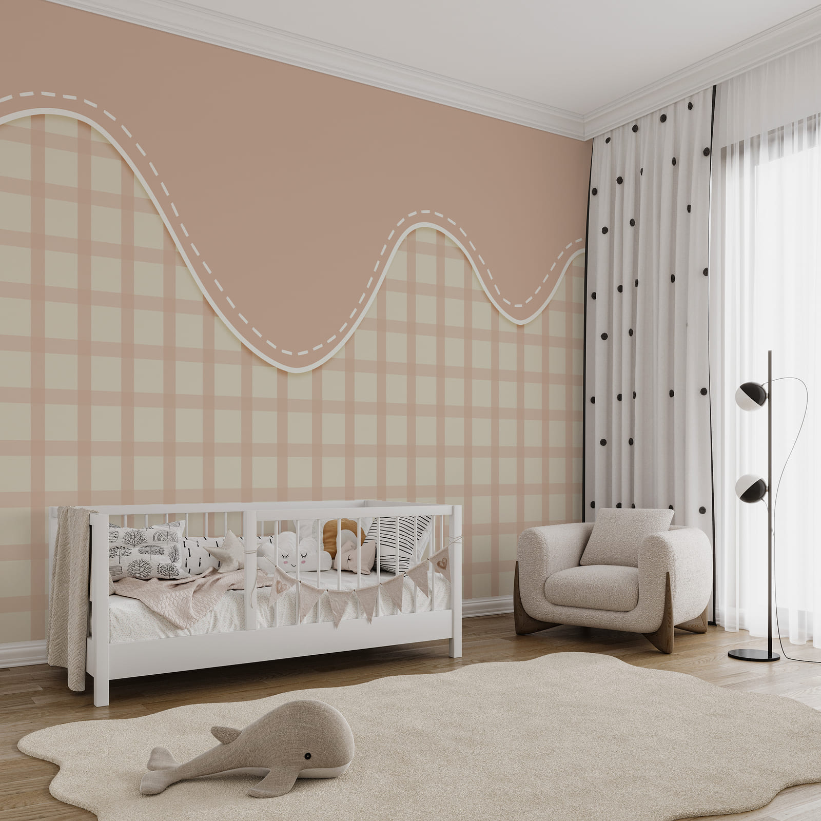 Grille rose et blanche avec une ligne blanche