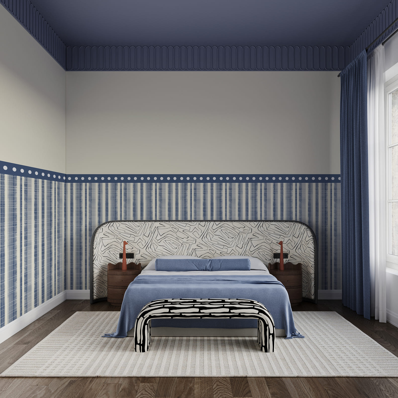 Bande de tissu bleu et blanc