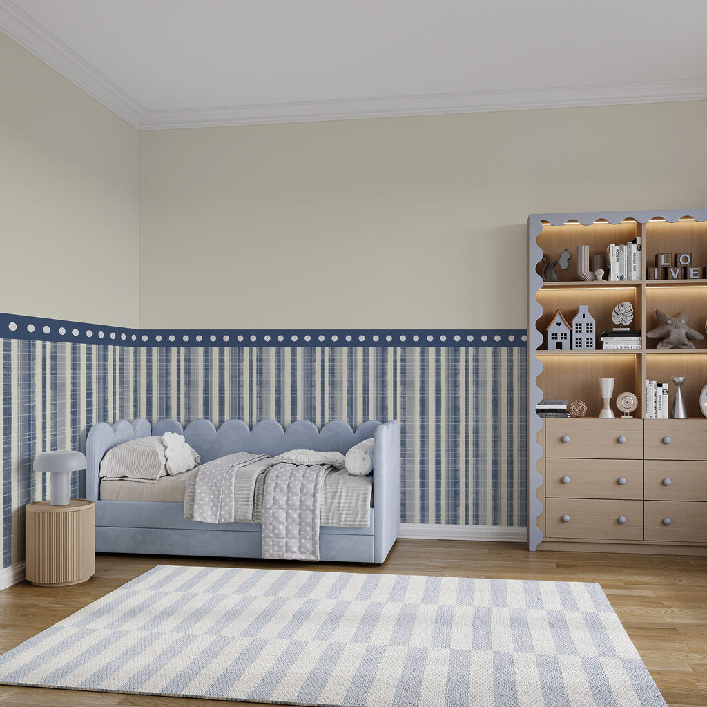 Bande de tissu bleu et blanc