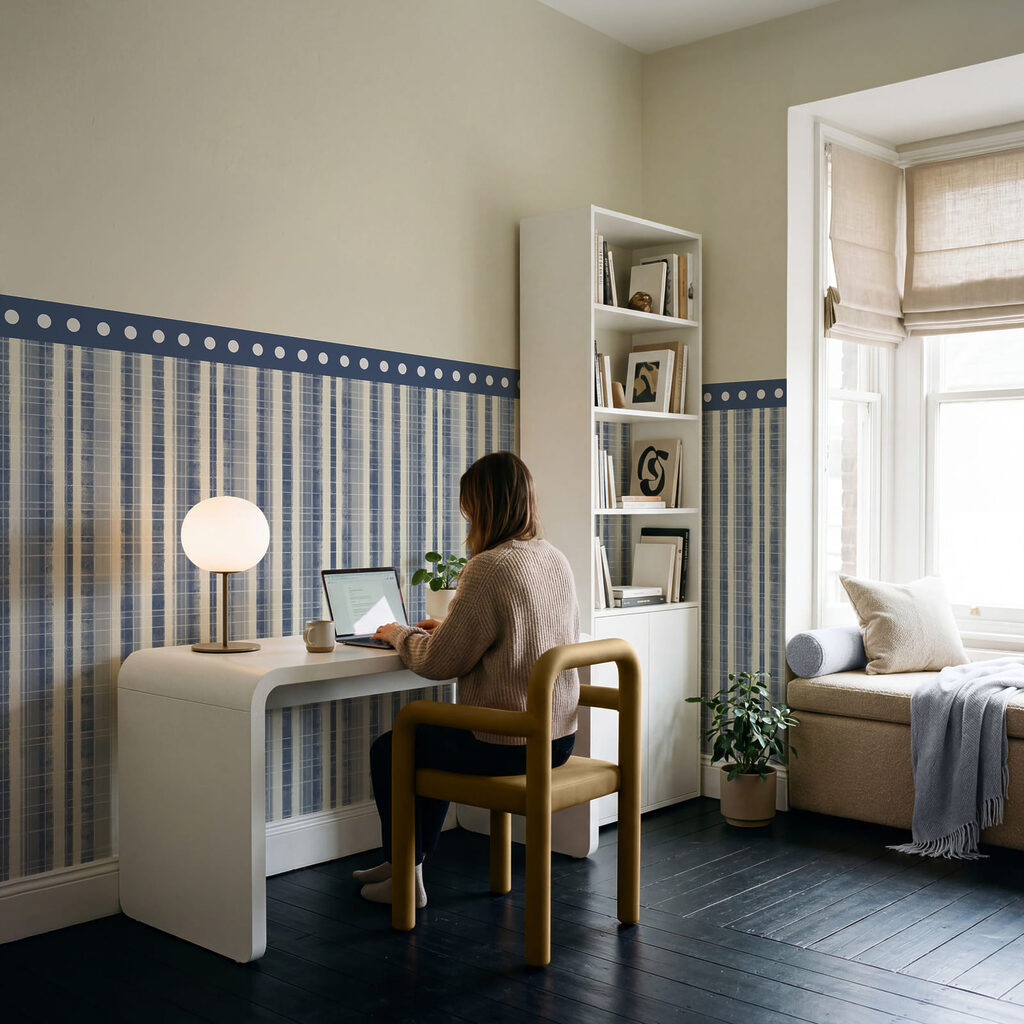 Bande de tissu bleu et blanc