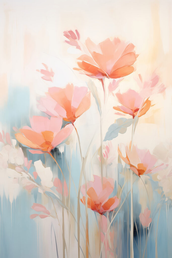 Painting of flowers on a blue background