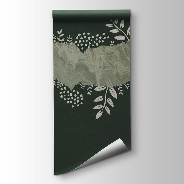 Green and white background with white leaves and flowers