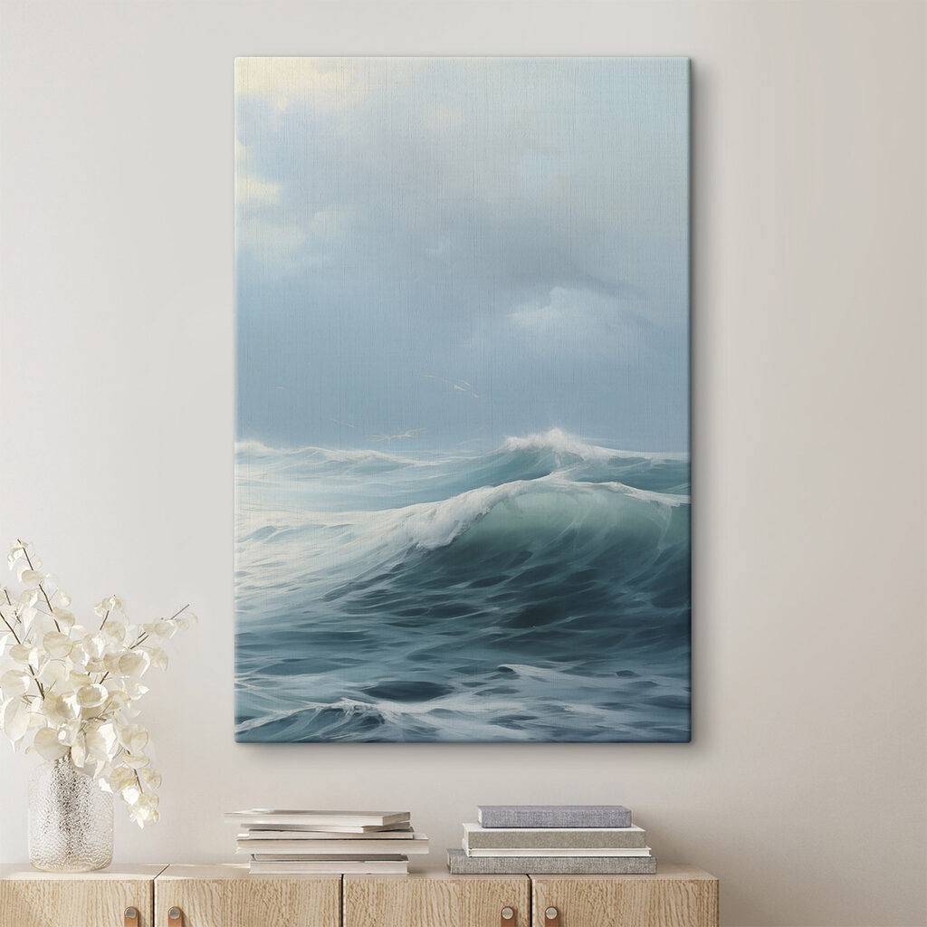 Waves in the ocean with clouds
