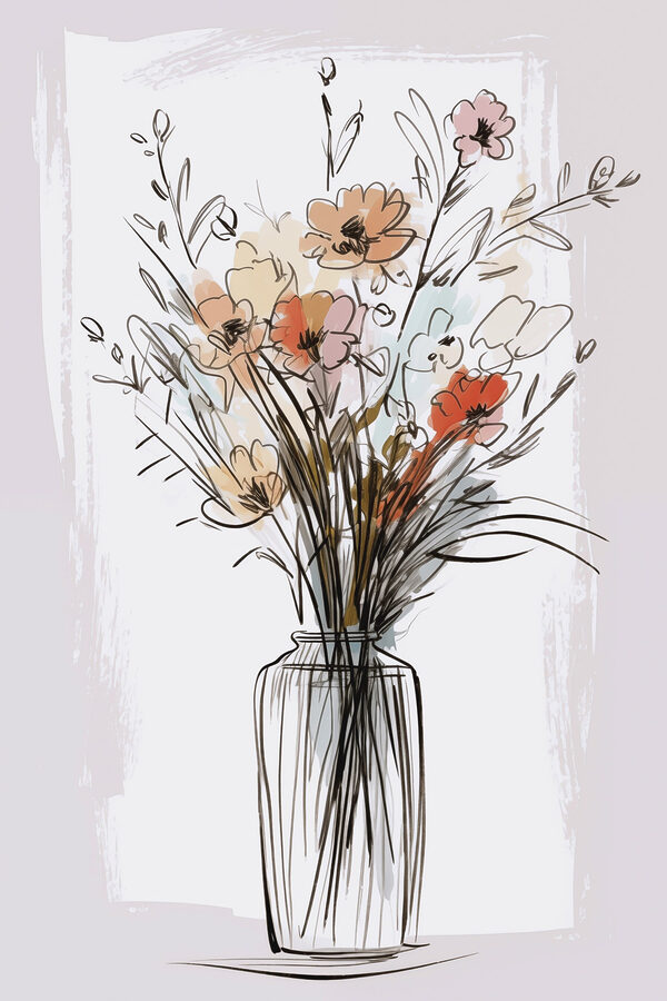 Drawing of flowers in a vase