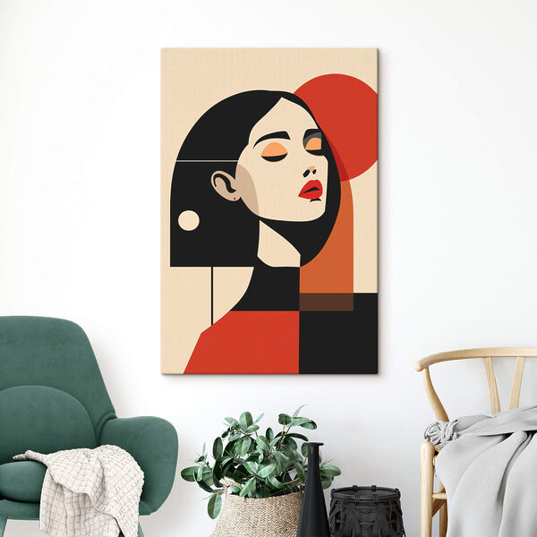Woman with black hair and red lips