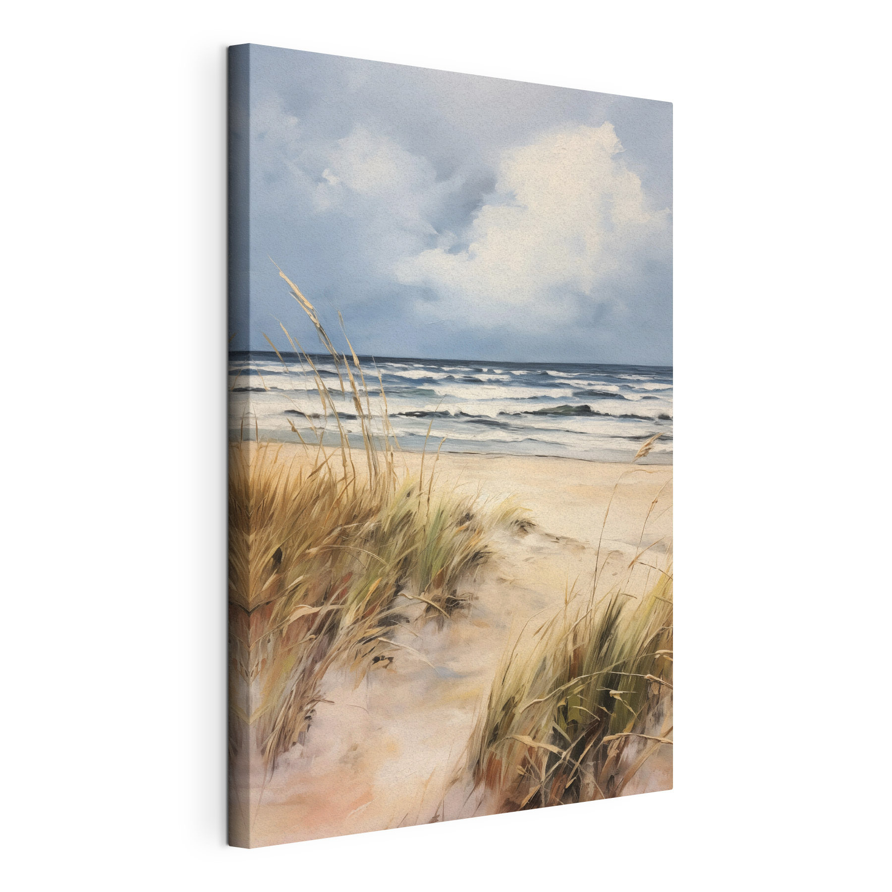 Beach with grass and waves