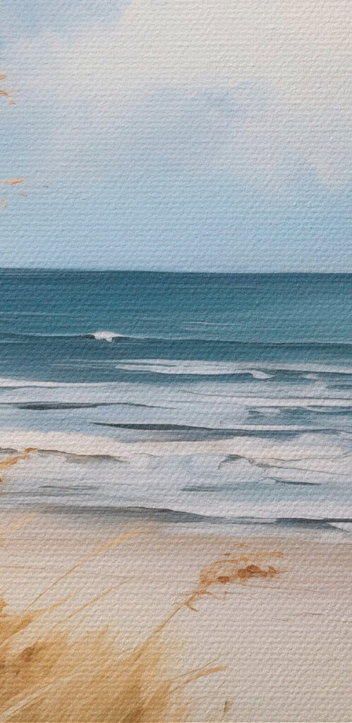 Beach with grass and water