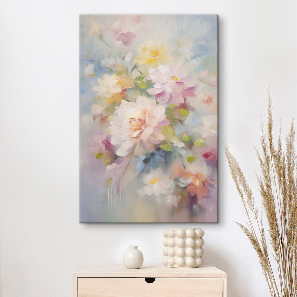 Painting of flowers on a blue background
