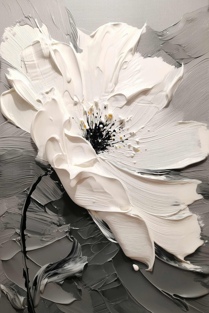 White flower with black center