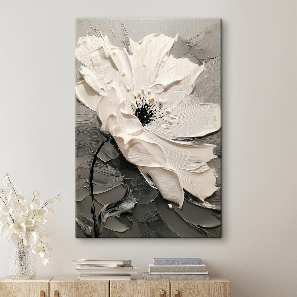 White flower with black center