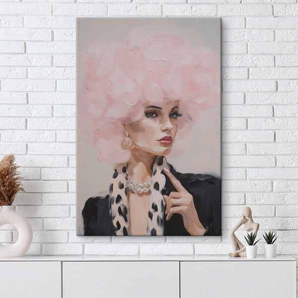 Tableaux Tableau représentant une femme aux cheveux roses et bouclés