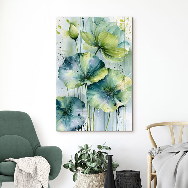 Painting of green and blue leaves