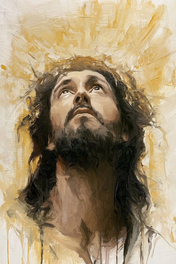 Painting of a man looking up