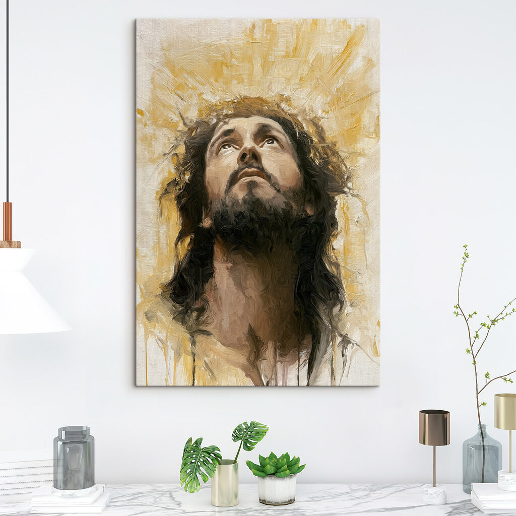 Painting of a man looking up