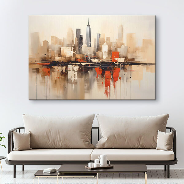 Tableaux Peinture représentant une ville avec le reflet d'un bâtiment