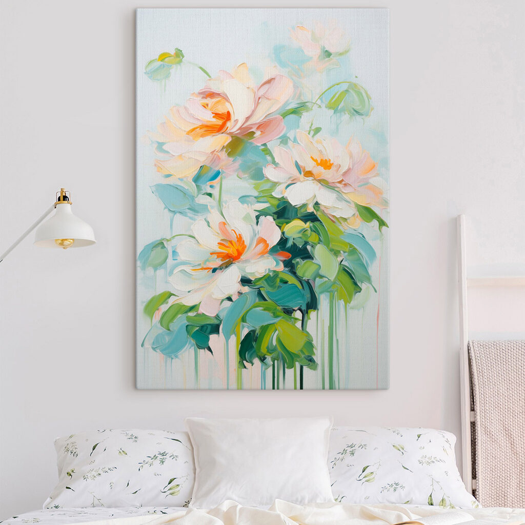 Painting of flowers on a white surface