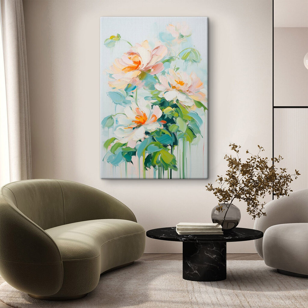 Painting of flowers on a white surface