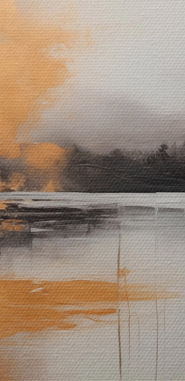 Painting of a lake with trees and fog Painting of a lake with trees and fog