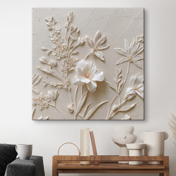 Tableaux Tableaux Broderie représentant une fleur blanche sur un fond blanc (UGS : s45536)