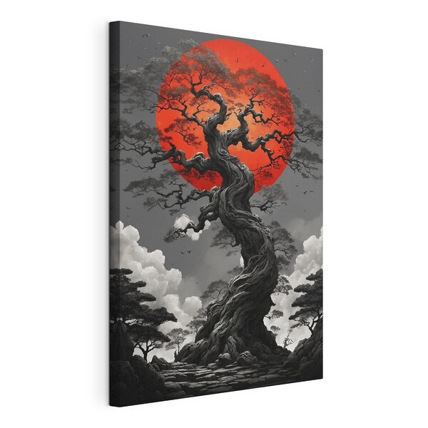 Arbre avec un soleil rouge en arrière-plan Tableaux Arbre avec un soleil rouge en arrière-plan