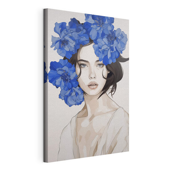 Tableaux Femme avec des fleurs bleues sur la tête (UGS : s45756) Tableaux Tableaux Femme avec des fleurs bleues sur la tête (UGS : s45756)