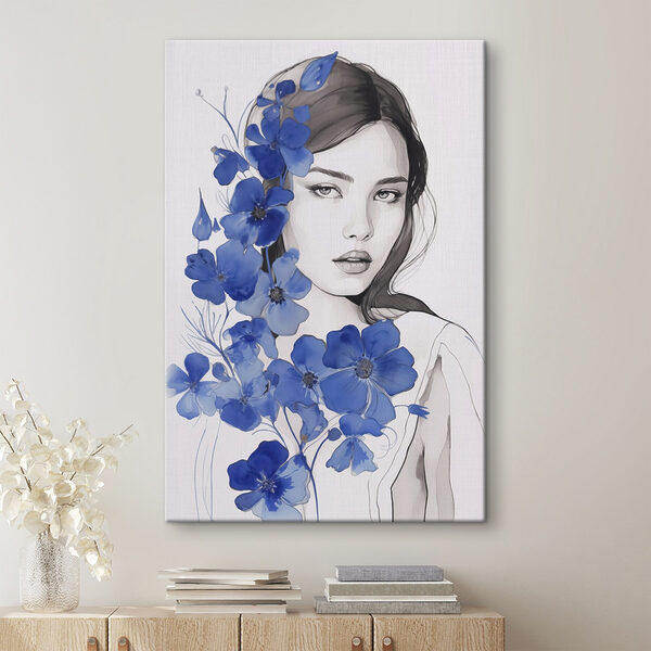 Woman with blue flowers