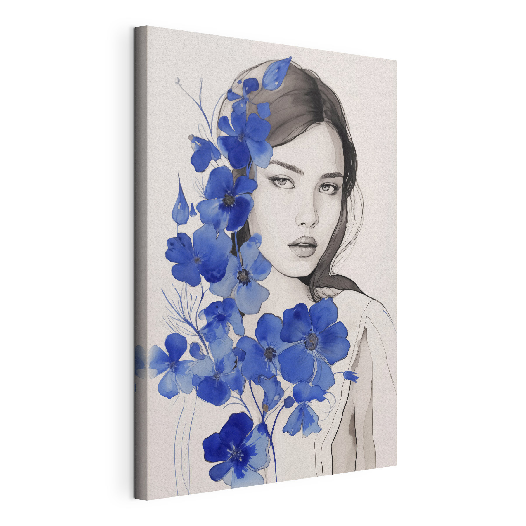 Woman with blue flowers Woman with blue flowers