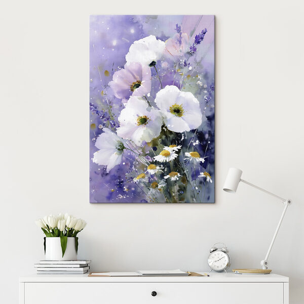 Tableaux Tableaux Peinture représentant des fleurs sur fond violet (UGS : s45719)
