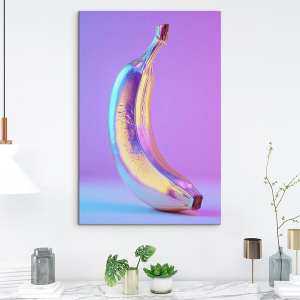 Tableaux Tableaux Une banane colorée sur fond violet (UGS : s45728)