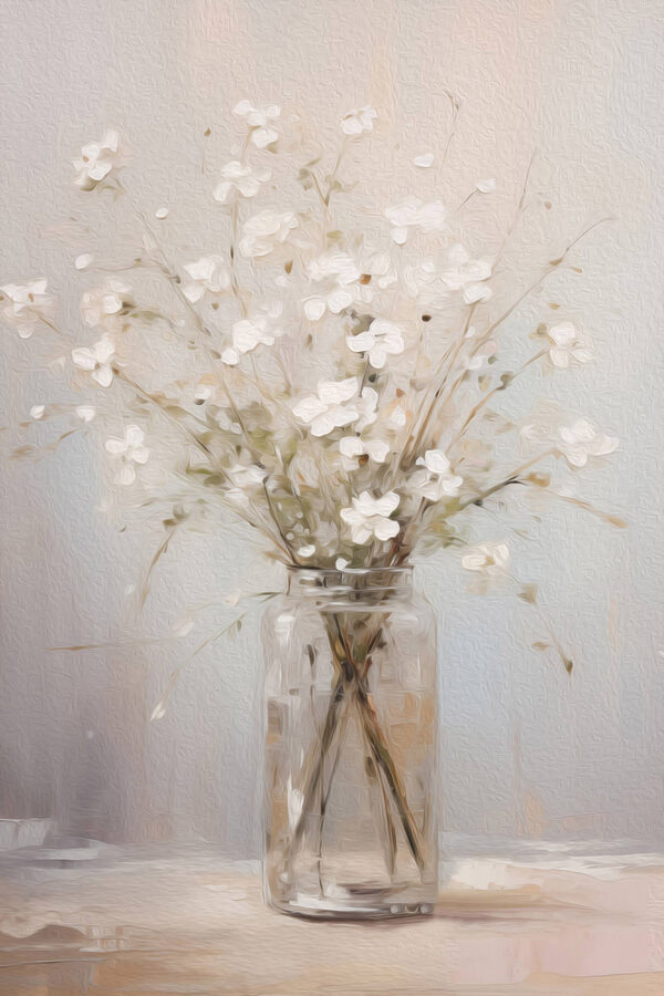 Painting of a vase with white flowers Painting of a vase with white flowers