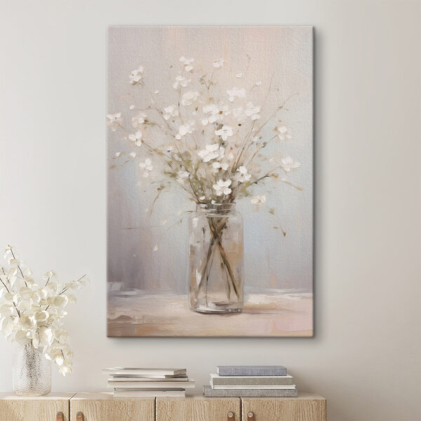 Painting of a vase with white flowers Painting of a vase with white flowers