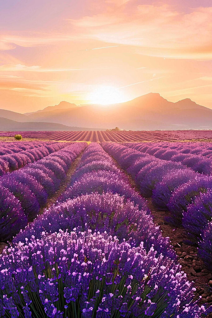 Field of lavender with mountains in the background Field of lavender with mountains in the background