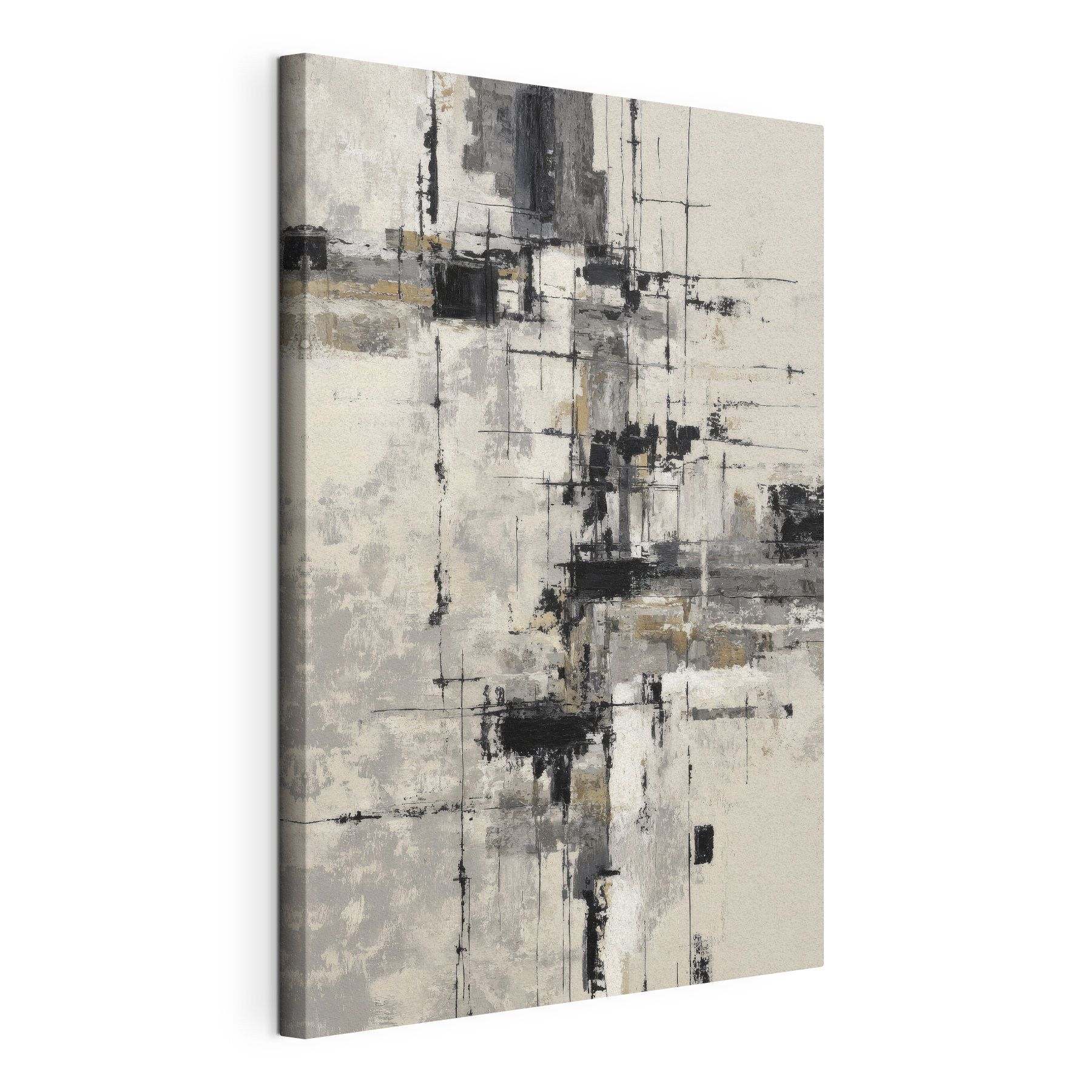 Painting of a white wall with black and white squares