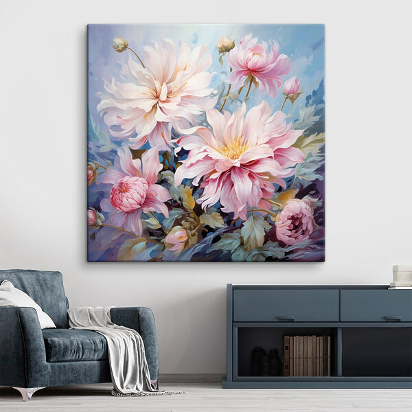Tableaux Tableaux Peinture représentant des fleurs sur fond bleu (UGS : s45737)