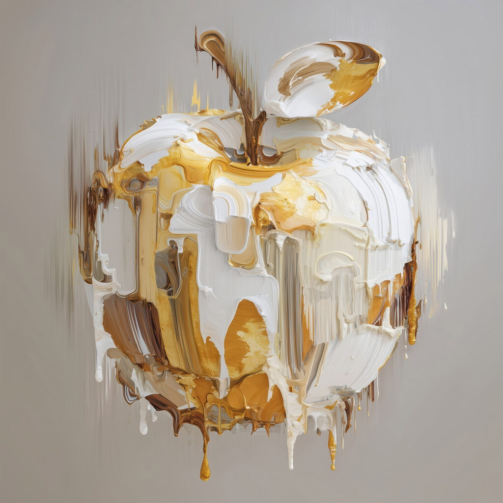 White and brown apple with a white and brown paint on it