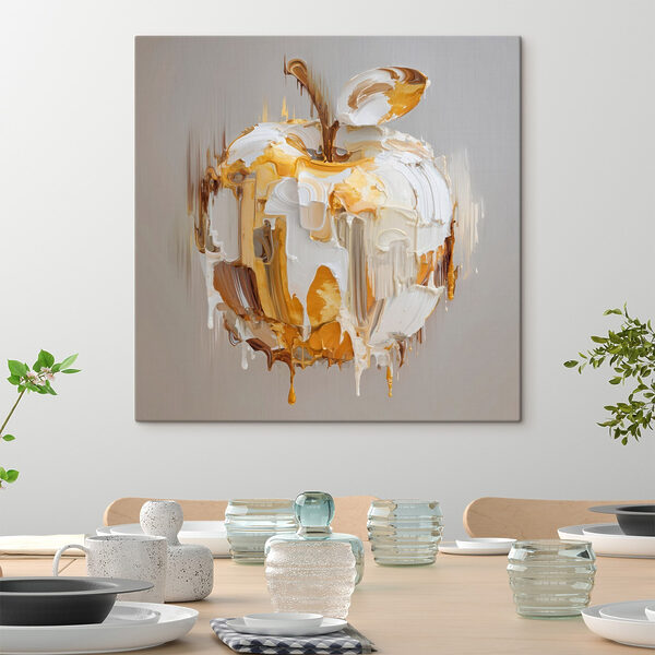 Tableaux Une pomme blanche et marron recouverte d'une peinture blanche et marron