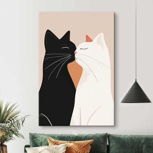 Tableaux Tableaux Des chats noirs et blancs qui s'embrassent (UGS : s46042)