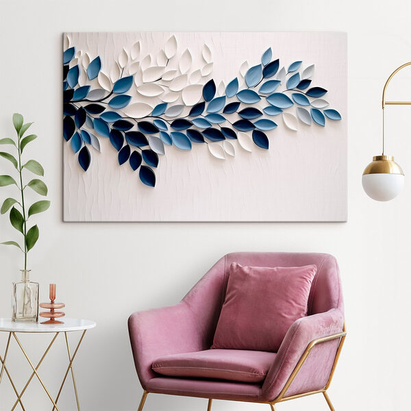 Tableaux Art végétal bleu et blanc