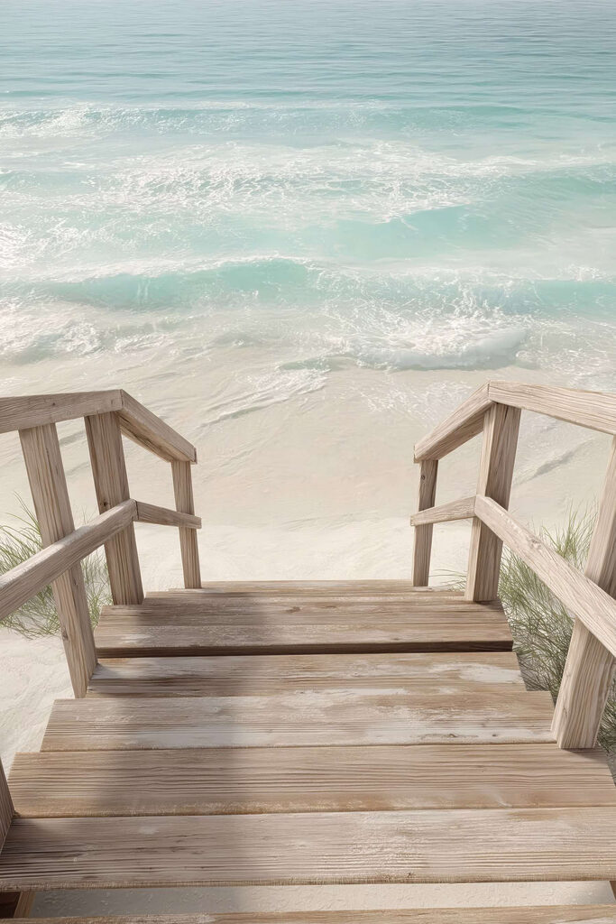 Wooden stairs leading to a beach