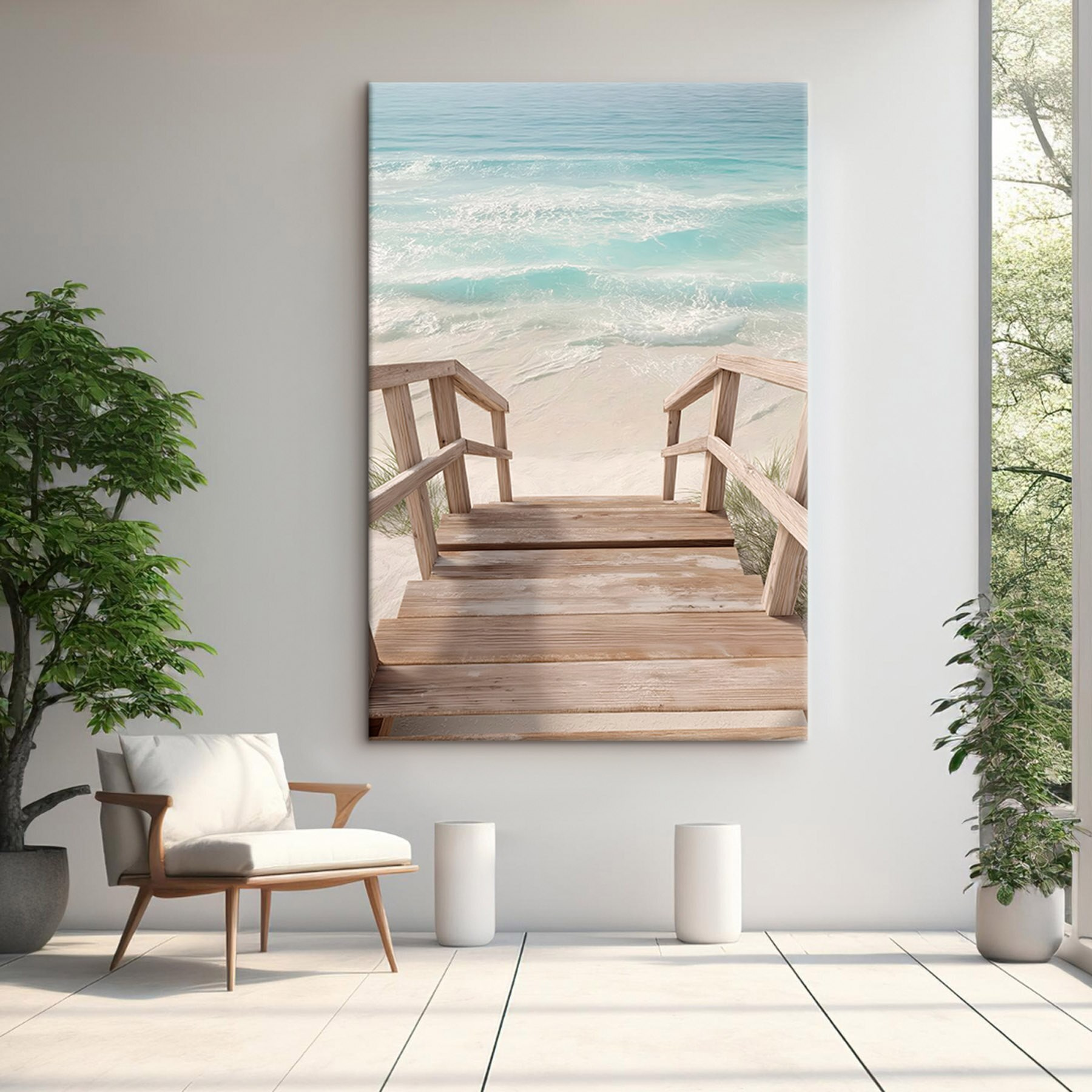 Wooden stairs leading to a beach