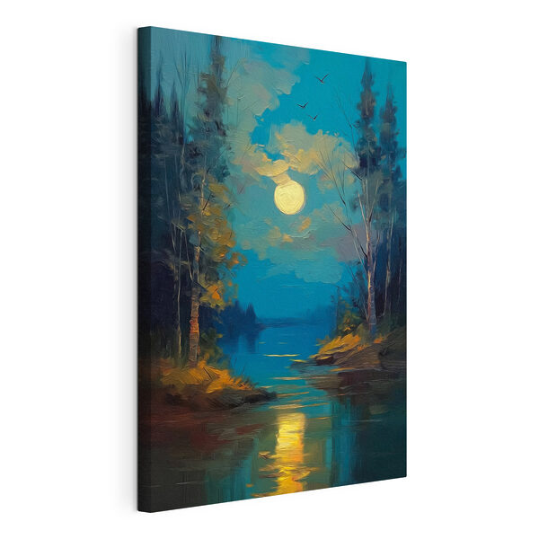 La lune au-dessus d'une rivière Tableaux La lune au-dessus d'une rivière