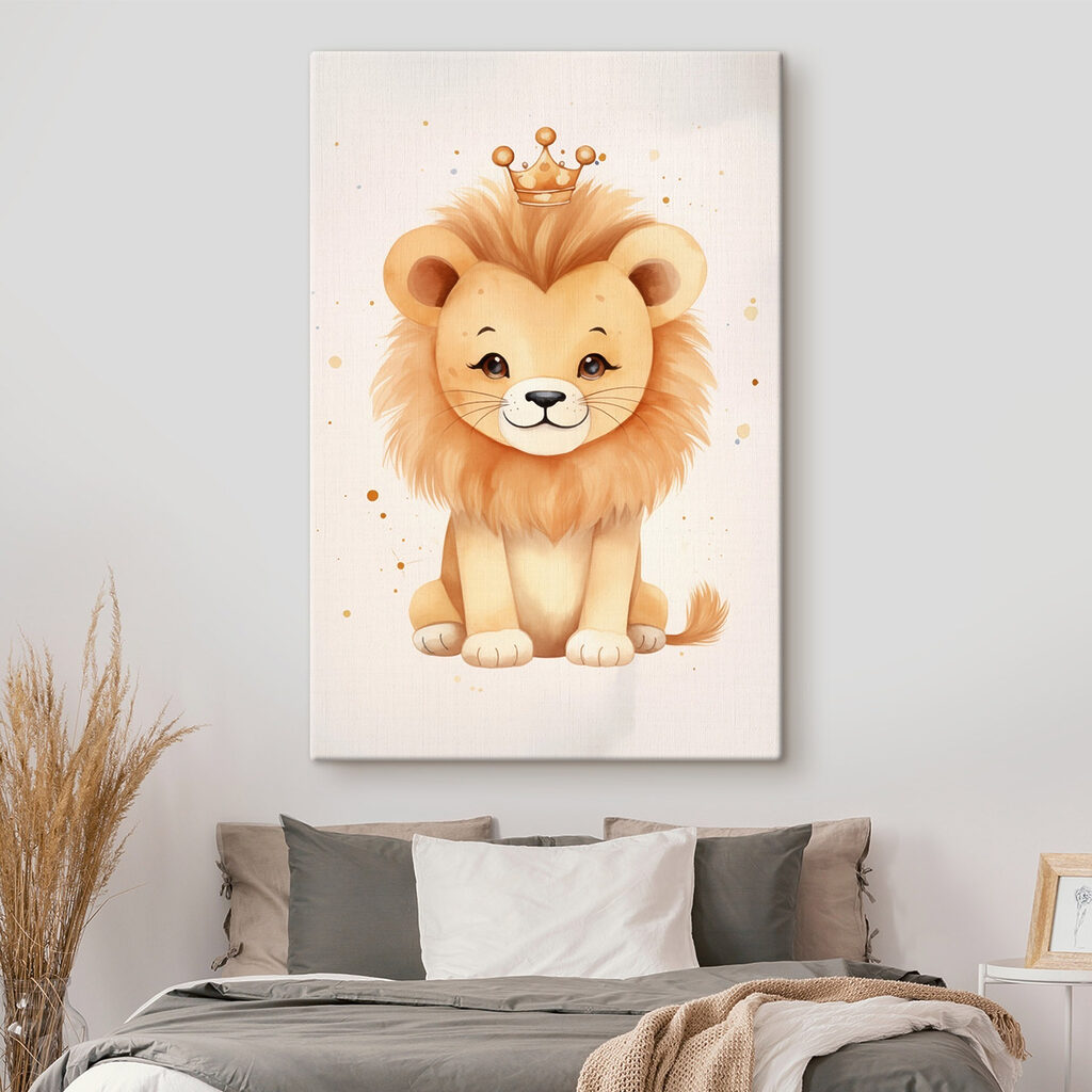 Watercolor of a lion with a crown
