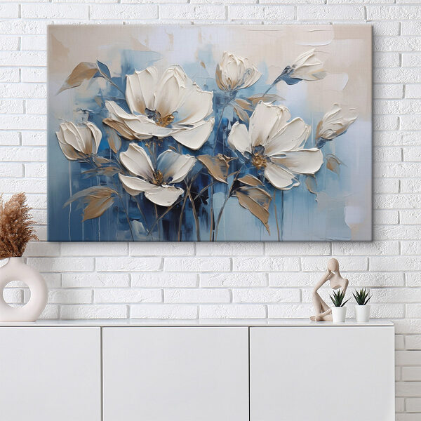 Tableaux Peinture représentant des fleurs sur fond bleu