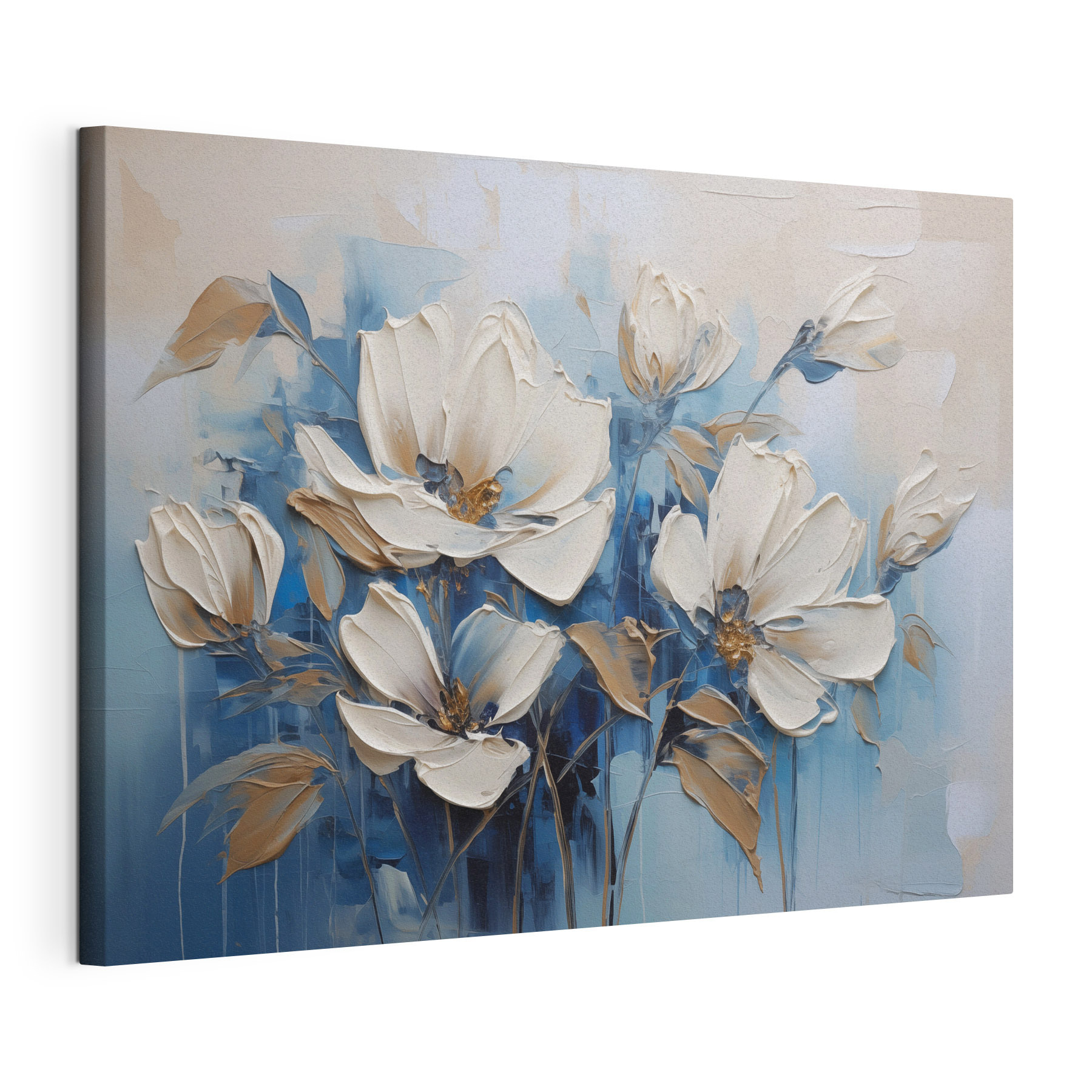 Painting of flowers on a blue background