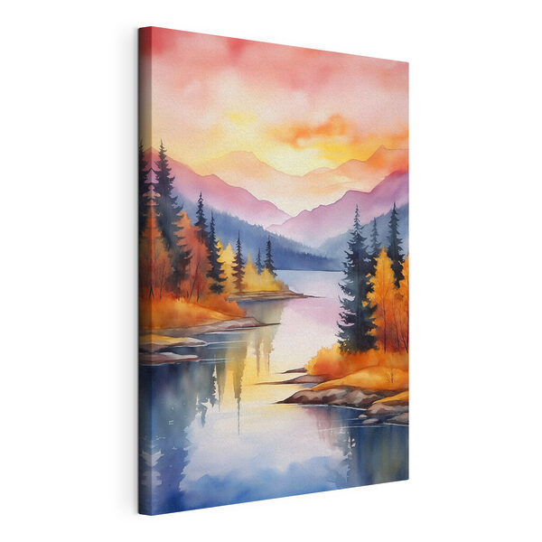 Tableaux Aquarelle représentant un lac entouré d'arbres et de montagnes (UGS : s46155) Tableaux Tableaux Aquarelle représentant un lac entouré d'arbres et de montagnes (UGS : s46155)