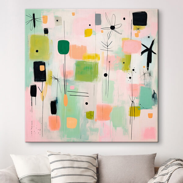Painting of squares and flowers Painting of squares and flowers